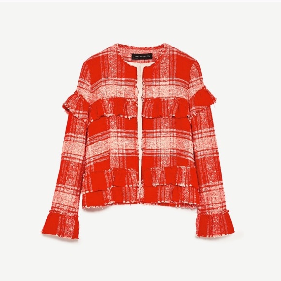 NWOT Zara Red Plaid Tweed Jacket - Picture 4 of 10